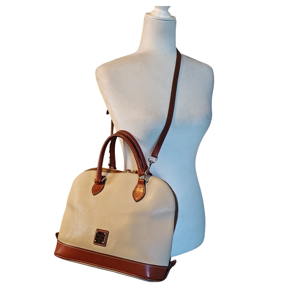 Dooney & Bourke Zip Zip Satchel Cream Tan Pebbled Grain Leather Bag